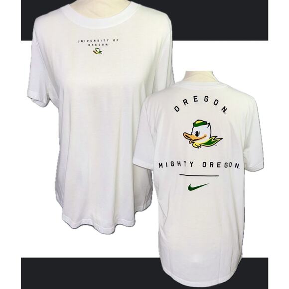 Nike Tee Mighty University Oregon Ducks Women XL White Double Side Puddles Shirt - Picture 1 of 6